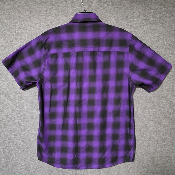 Dixxon Flannel Shirt Mens Large The Heart Short Sleeve Snap Purple Black Striped - Picture 3 of 9